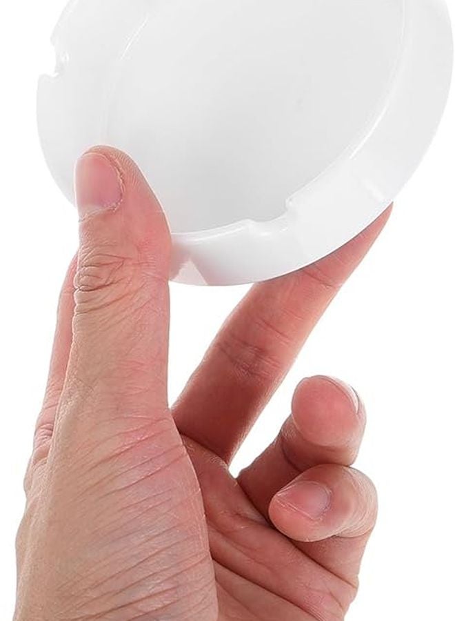 White Melamine Ashtray Set 2Pcs Round Heat Resistant Portable Ash Holder for Home Office Patio - Image 3